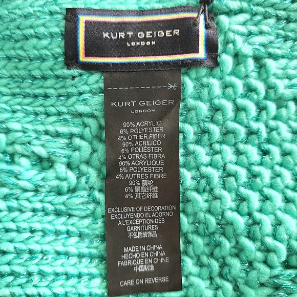 Kurt Geiger NWT Women's Green Metallic Scarf.  One Size - Picture 9 of 9